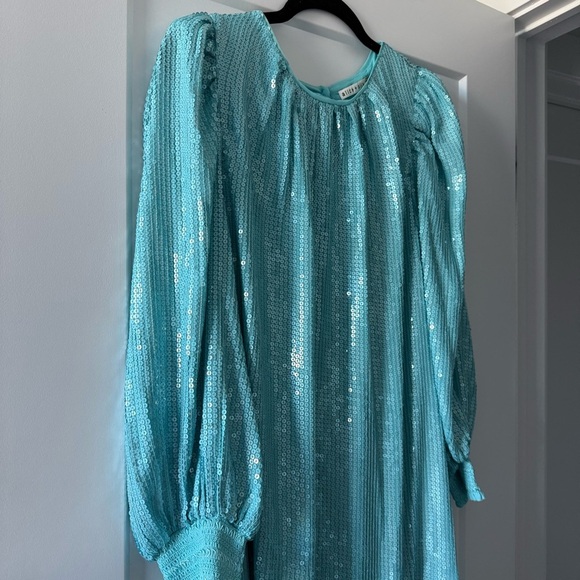 Alice + Olivia turquoise blue Pauletta sequin mini dress - size Large (L) - Picture 9 of 14